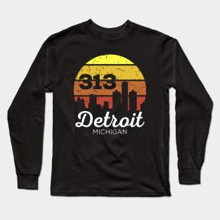 Detroit Michigan 313 Area Code Sunset Long Sleeve T-Shirt